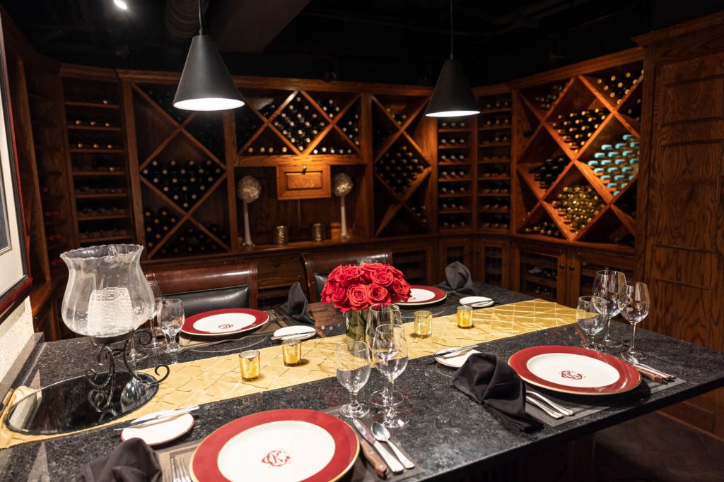 dining table set inside of the wine cellar